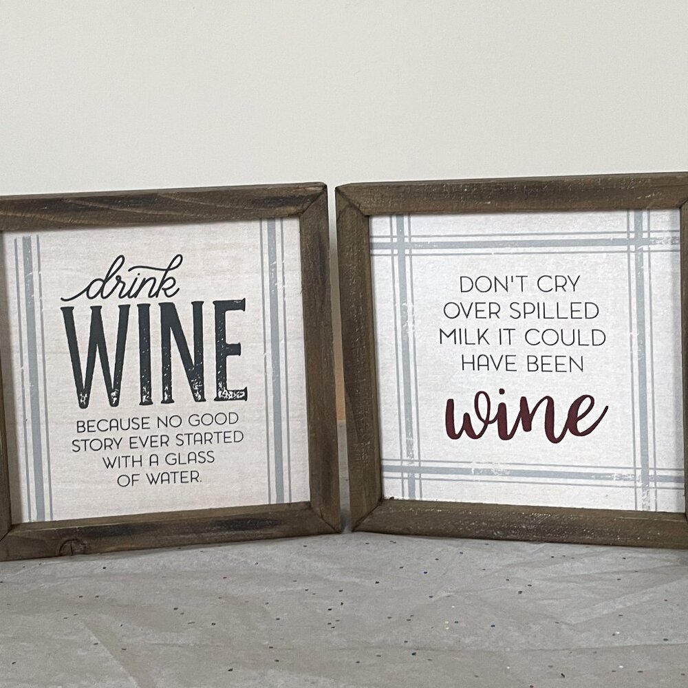 Kirklands 2 Wood Blocks 6x6 Wine Farmhouse